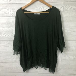 Roommates Women's 3X Scoop Neck Top Lace Trim Shirt Olive Green Casual